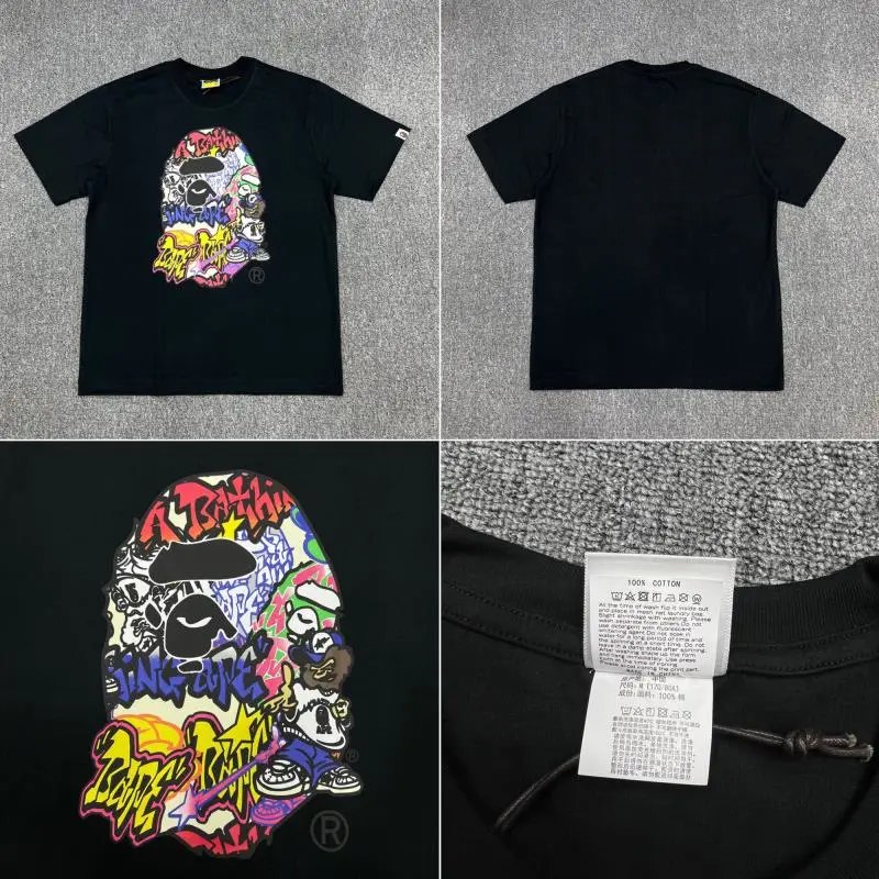 A BATHING APE T-Shirts Short-Sleeve Graphic and Camouflage Logo — XX025 black