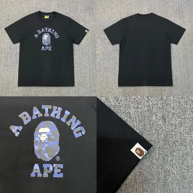 A BATHING APE T-Shirts Short-Sleeve Graphic and Camouflage Logo — XX085 Black and Blue
