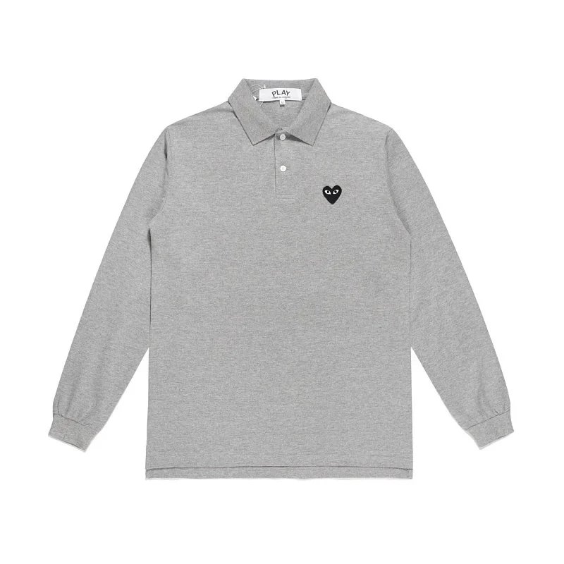 Play Comme des Garçons Heart Logo Long Sleeve Polo Gray - 1
