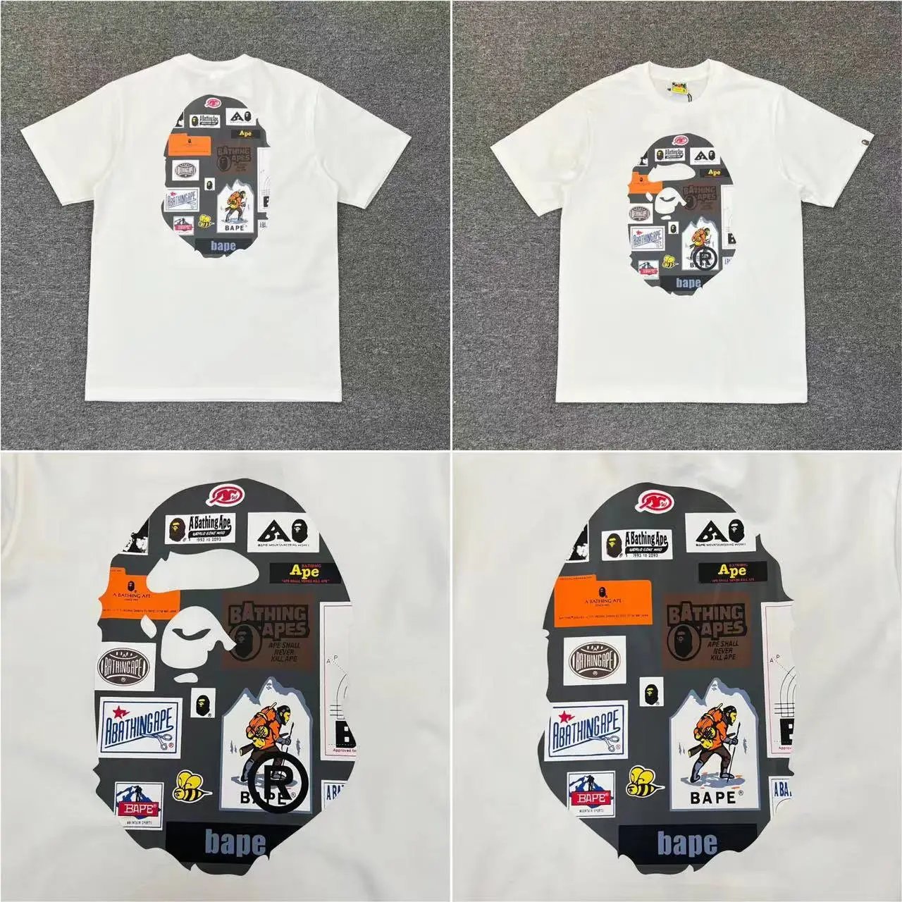 A BATHING APE T-Shirts Short-Sleeve Graphic and Camouflage Logo — XX256 white