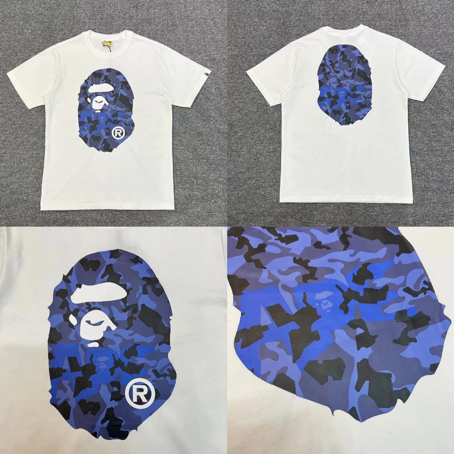 A BATHING APE T-Shirts Short-Sleeve Graphic and Camouflage Logo — XX326 white and blue