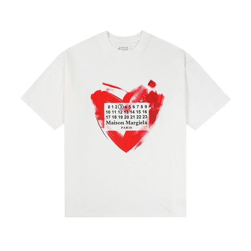 Maison Margiela Heart Calendar Print White T-Shirt - 1