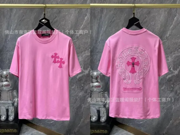 Chrome Hearts Double Cross Pink Embroidered T-Shirt - 1