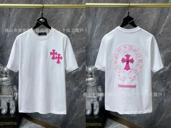 Chrome Hearts Cross Logo White T-Shirt with Pink Embroidery - 1