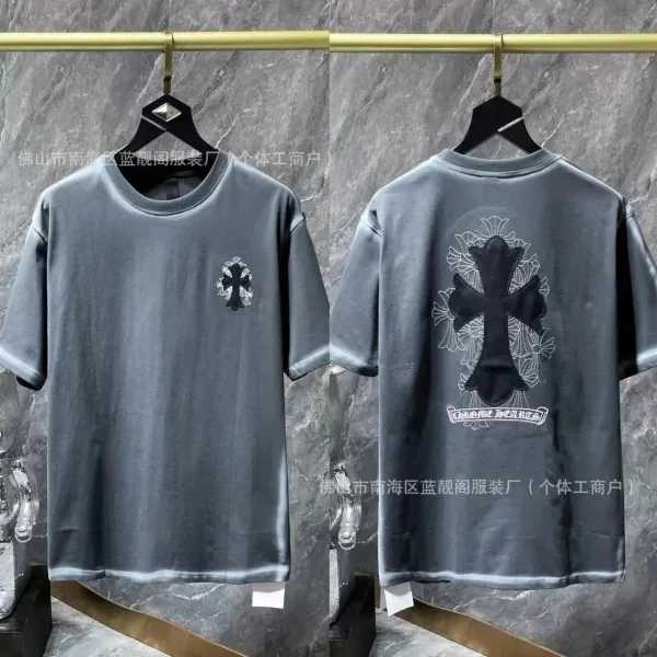 Chrome Hearts Cross Embroidered Velvet T-Shirt Gray - 1