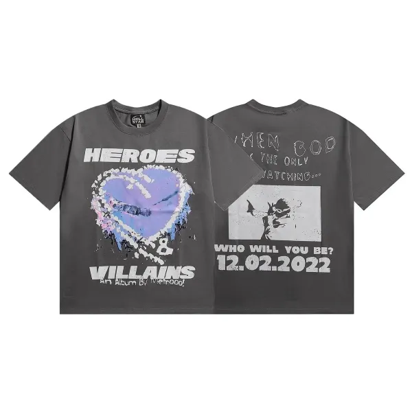 Hell Star Heroes vs Villains Gray Graphic T-Shirt - 1