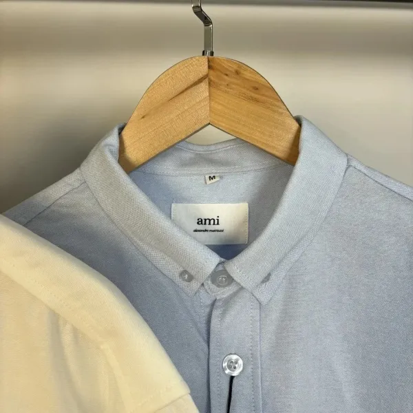 Ami Alexandre Mattiussi Short-Sleeve Stripe Shirt in Charcoal and Sky Blue - 7
