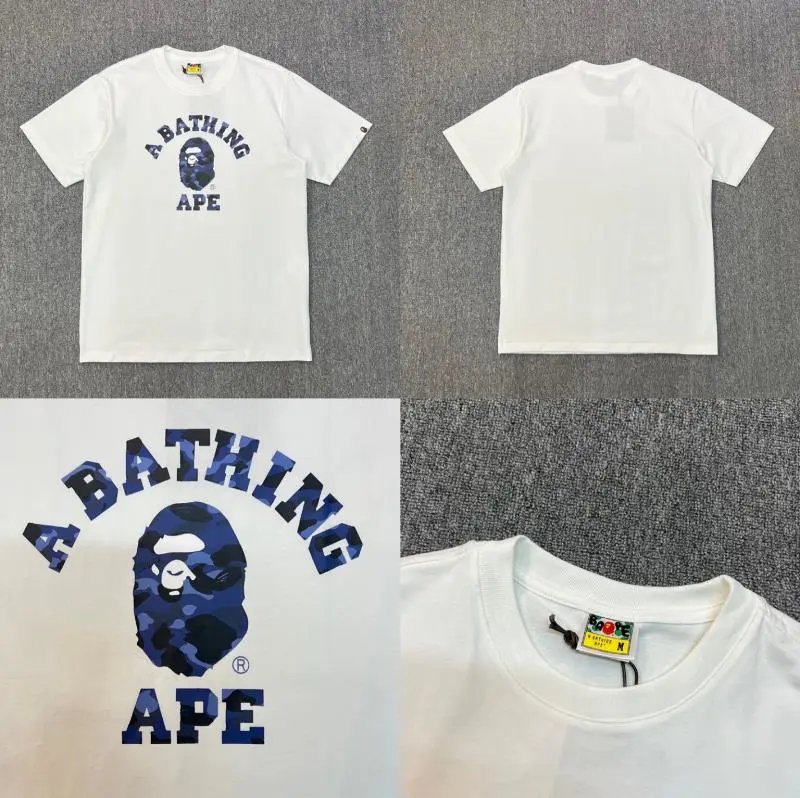 A BATHING APE T-Shirts Short-Sleeve Graphic and Camouflage Logo — XX085 white and blue