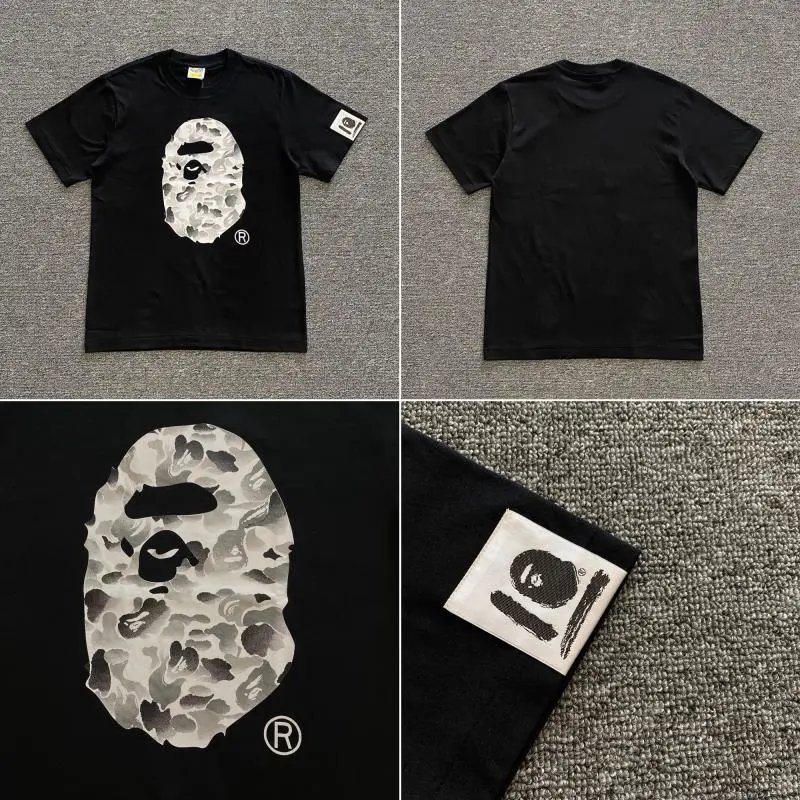 A BATHING APE T-Shirts Short-Sleeve Graphic and Camouflage Logo — XX106 black