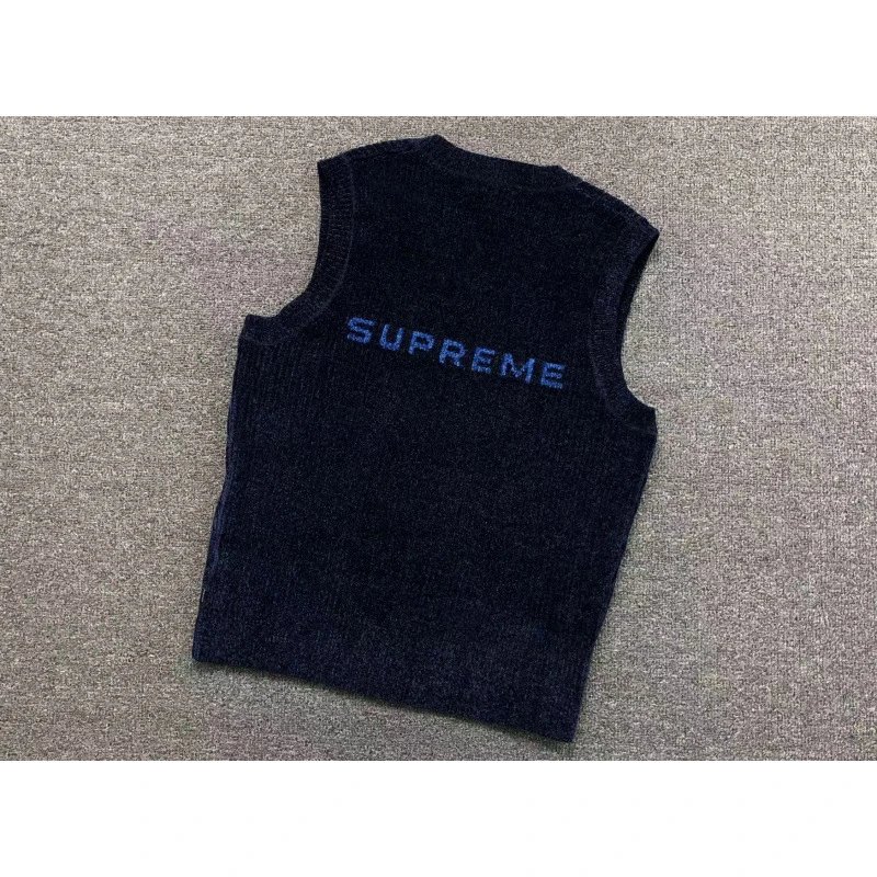 M003#雪尼尔V领毛线背心宝蓝色