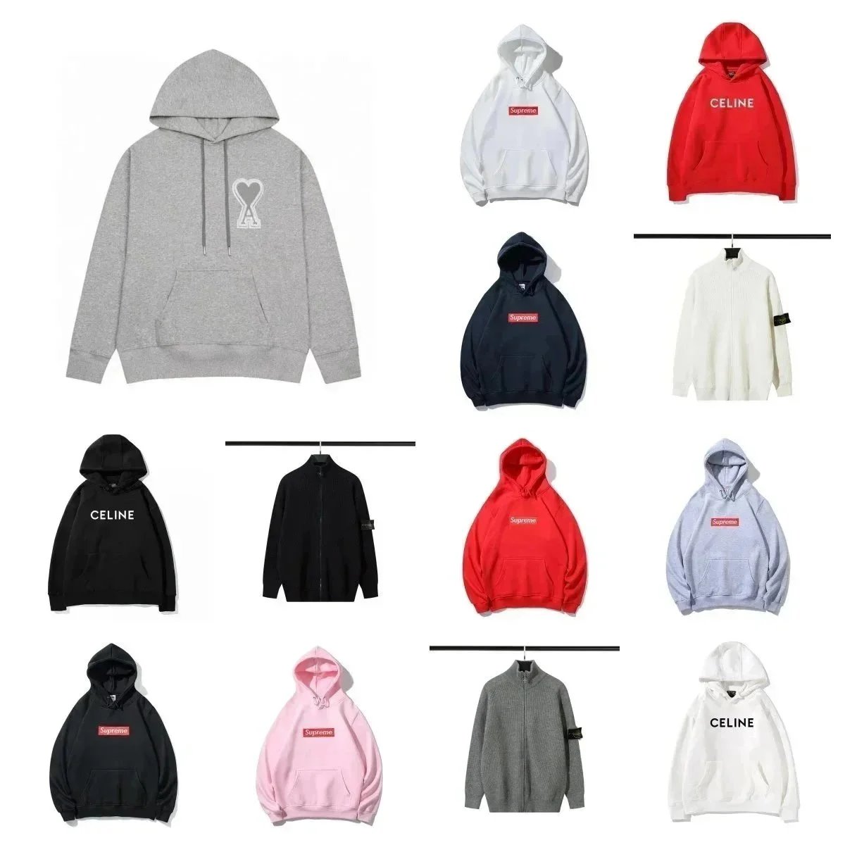 Supreme Red Hoodie and Various Brand Sweatshirts Collection