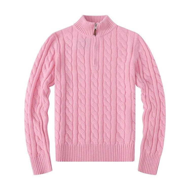 Cable Knit Half-Zip Turtleneck Sweater in Blue - 3