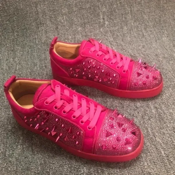 Christian Louboutin Louis Junior Spikes Pink Crystal-Embellished Sneakers - 1