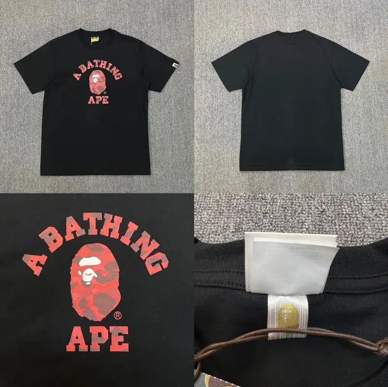 A BATHING APE T-Shirts Short-Sleeve Graphic and Camouflage Logo — XX085 black and red