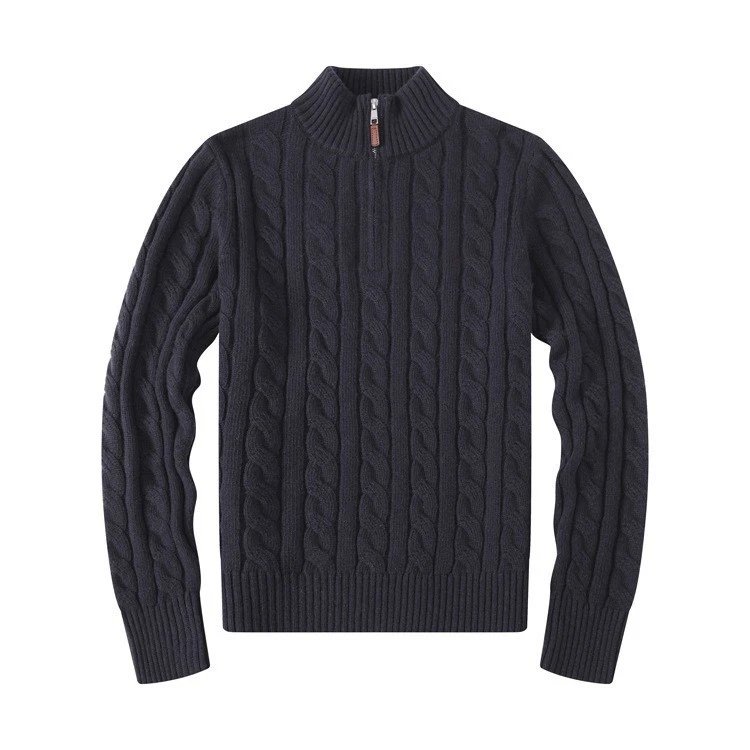 Cable Knit Half-Zip Turtleneck Sweater in Blue - 5