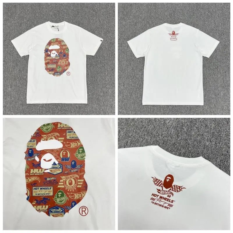 A BATHING APE T-Shirts Short-Sleeve Graphic and Camouflage Logo — XX323 white