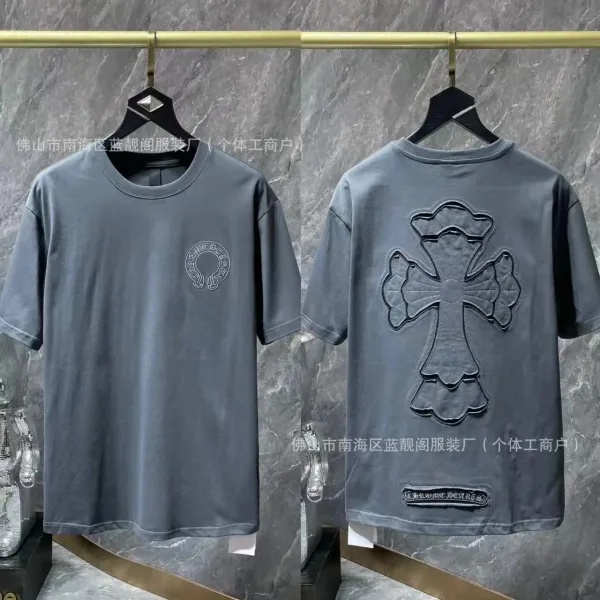 Chrome Hearts Cross Embroidered Gray T-Shirt - 1