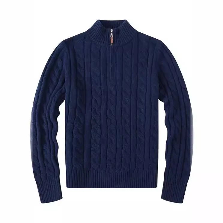 Cable Knit Half-Zip Turtleneck Sweater in Blue - 6