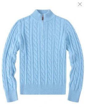 Ralph Lauren Cable Knit Quarter-Zip Sweater Light Blue - 1
