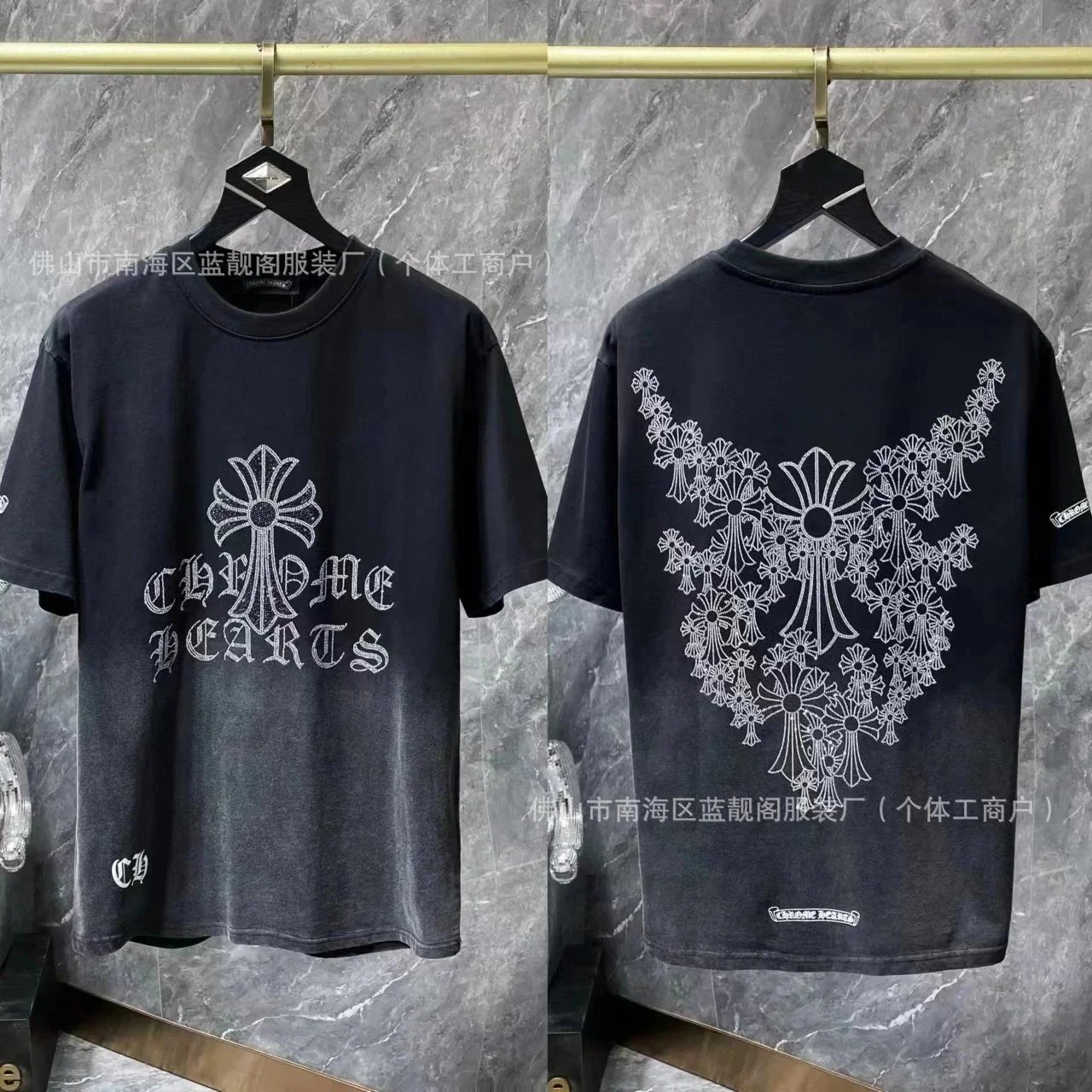 Chrome Hearts Floral Cross Print Washed Black T-Shirt - 1