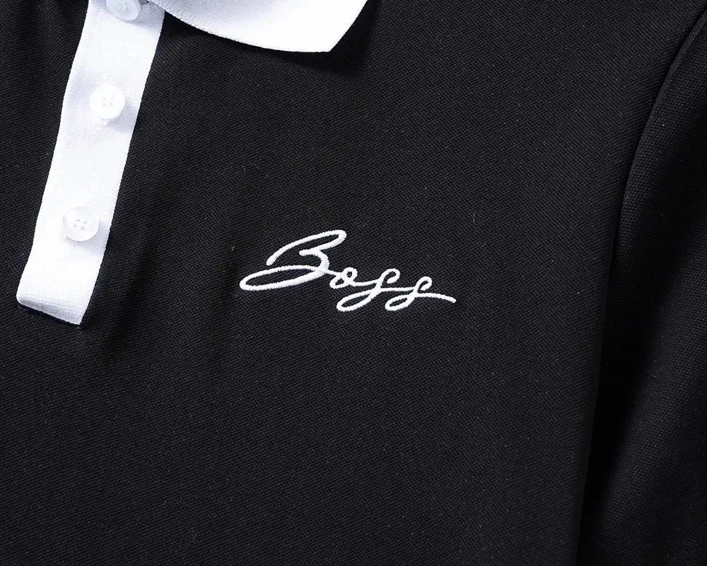 Hugo Boss Signature Script Black Polo with White Collar - 10