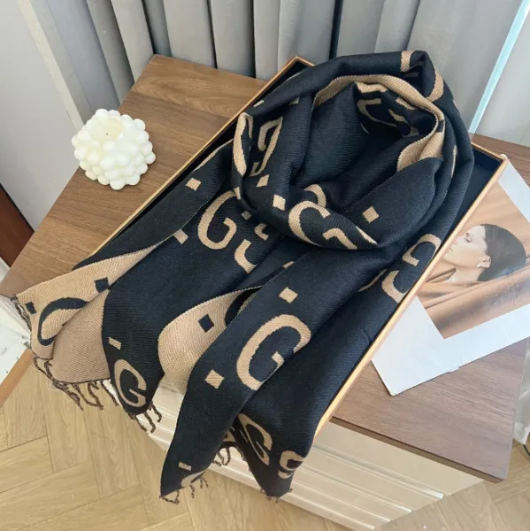 Gucci GG Monogram Jacquard Scarf Black Beige Scarves - 1