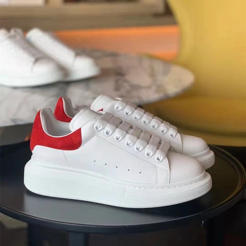 Alexander McQueen Oversized Sneakers White with Red Suede Heel Tab Sneakers - 1