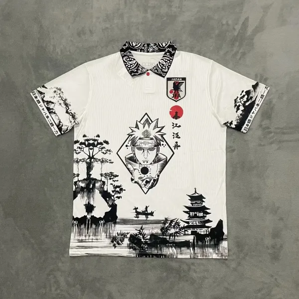 Japan Football Association x Naruto Sasuke Uzumaki Ink Wash Polo White - 1