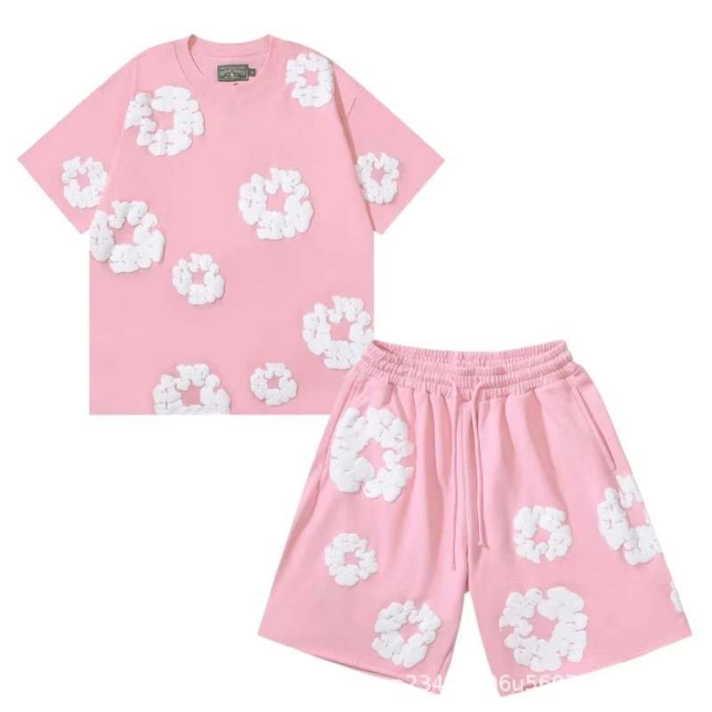Design Floral Embroidered Pink Casual Set - 1