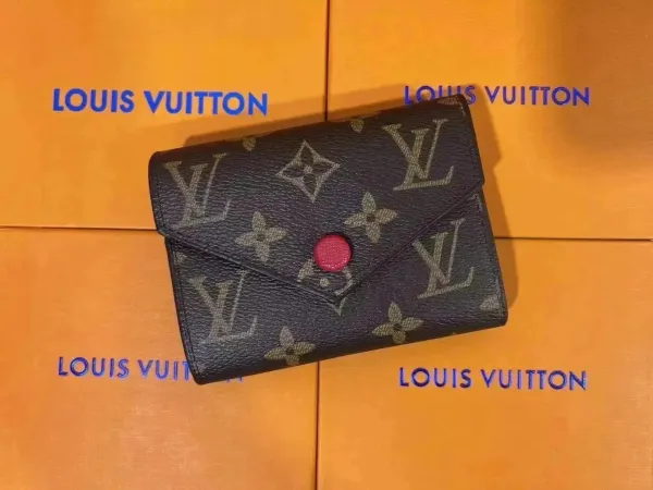 Louis Vuitton Monogram Canvas Porte-Monnaie Sarah Wallet Black with Red Button - 1