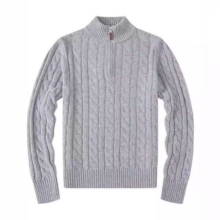 Cable Knit Half-Zip Turtleneck Sweater in Blue - 7