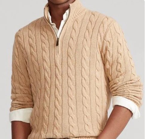 Cable Knit Half-Zip Turtleneck Sweater in Blue - 4