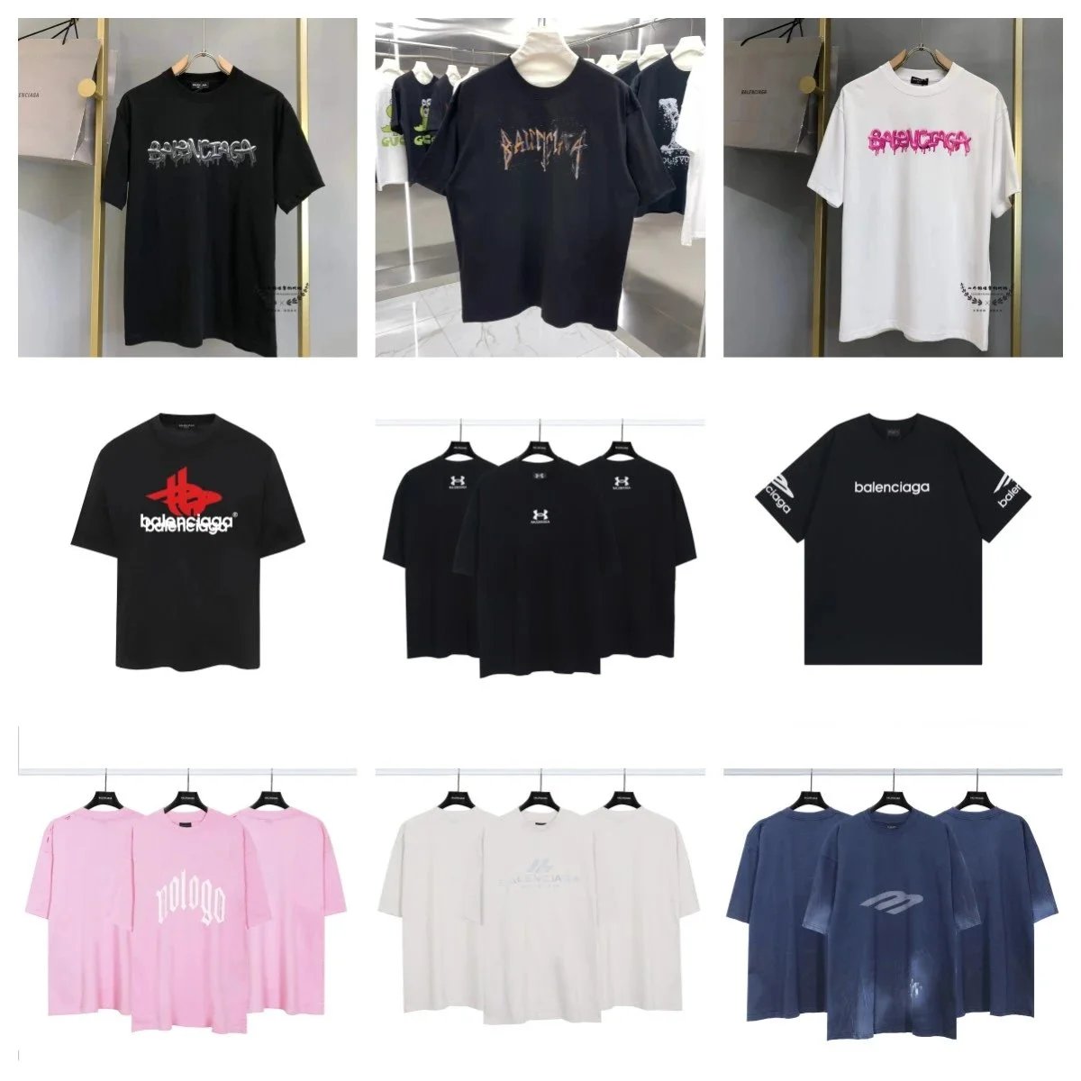 Balenciaga Black and White Short Sleeve T-Shirts