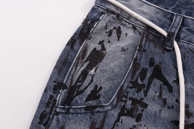 Unbranded Jeans Ink-Splatter Graffiti Drawstring Straight-Leg product detail image 11