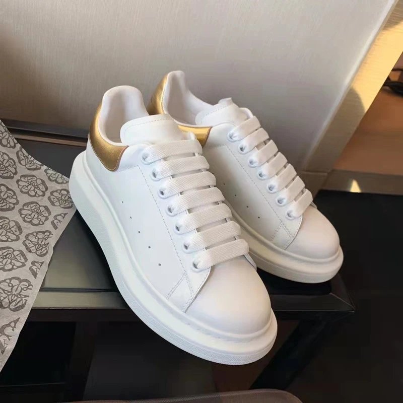 Alexander McQueen Oversized Sneakers White with Gold Heel Tab Sneakers - 1