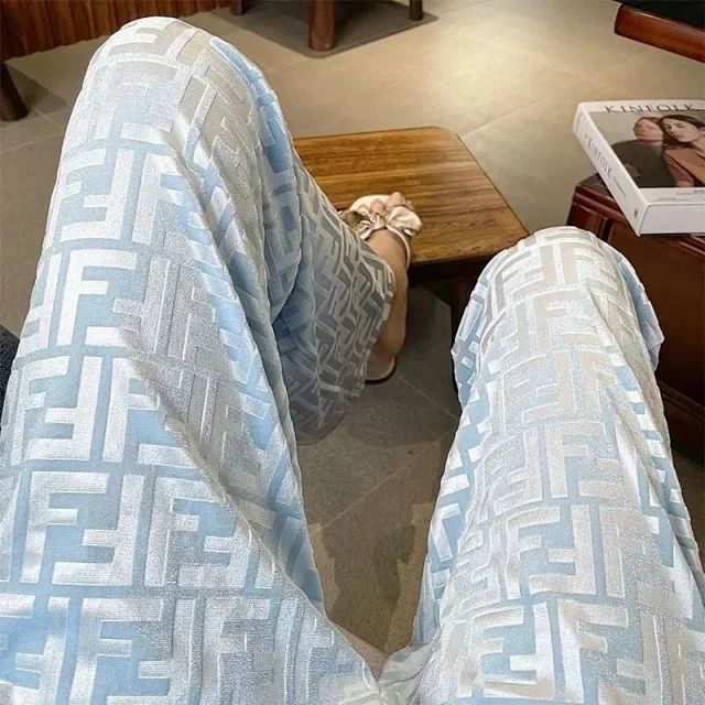 Unbranded Trousers Wide-leg drawstring with all-over geometric letter pattern product detail image 6