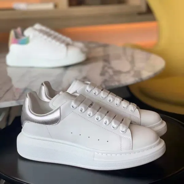 Alexander McQueen Oversized Sneakers White with Silver Heel Tab - 1