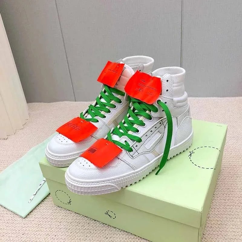 Off-White Diagonal Arrow High-Top Sneakers White with Green Laces and Orange Tags - 6