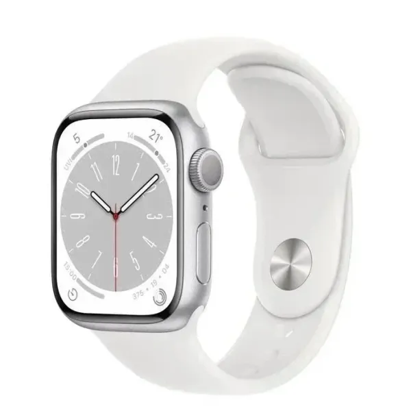 Apple Watch Series 8 Silver Aluminum with White Sport Band Smartwatch - 1
