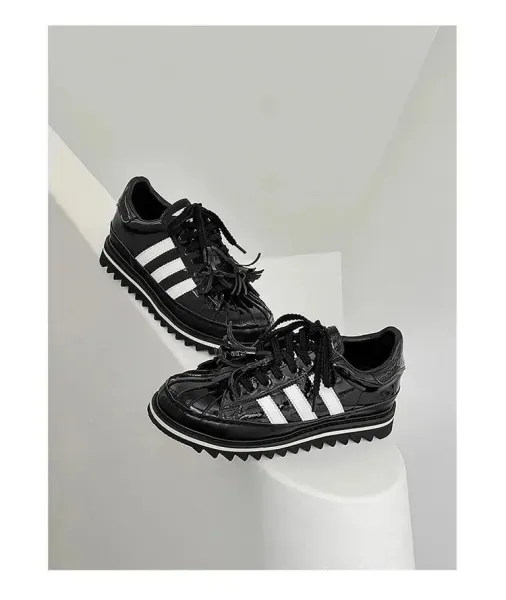 Adidas Originals Superstar Platform Patent Black White Sneakers - 8