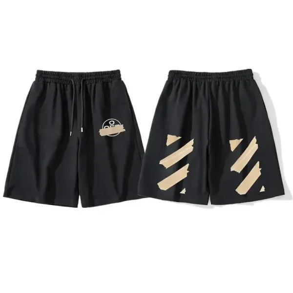 Off-White Diagonal Tape Print Black Shorts - 1