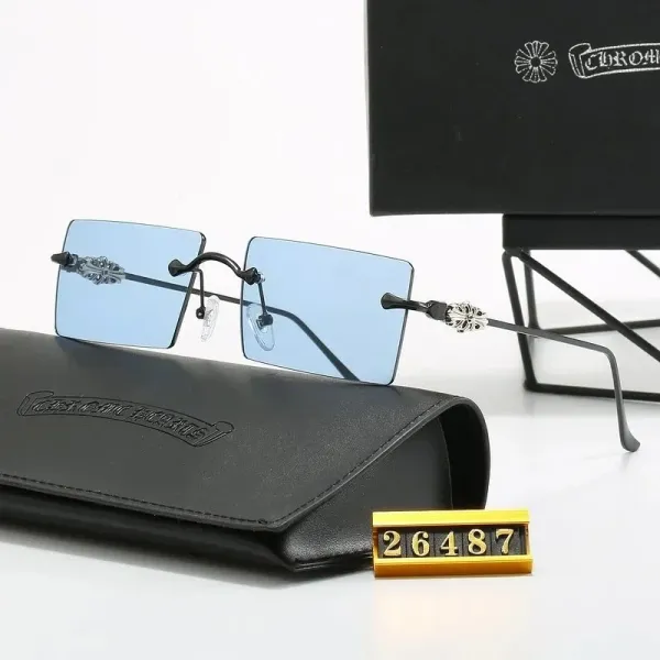Chrome Hearts Square Rimless Sunglasses Blue Lens Eyewear - 1
