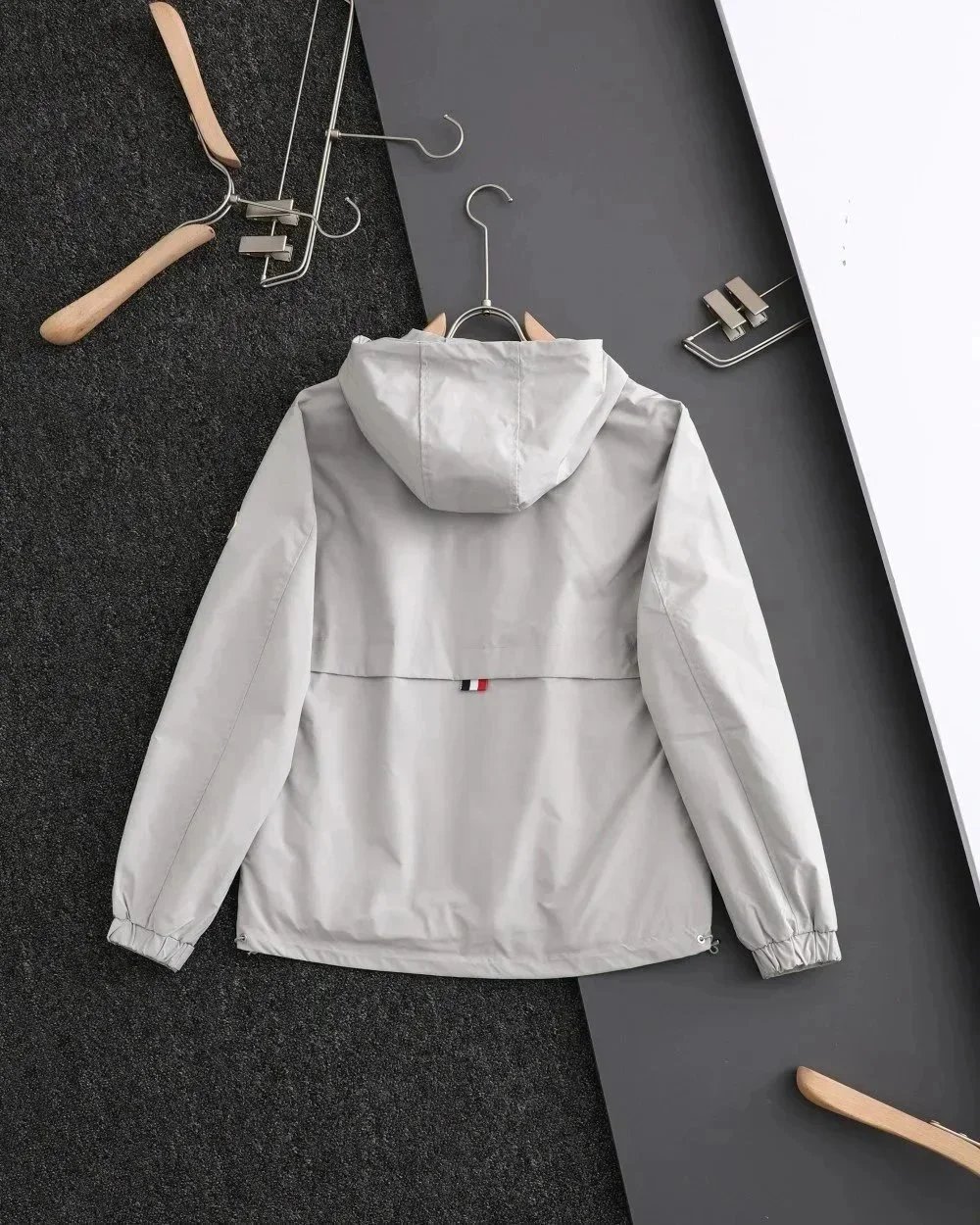 Moncler Logo Print Hooded Windbreaker Gray Outerwear - 6