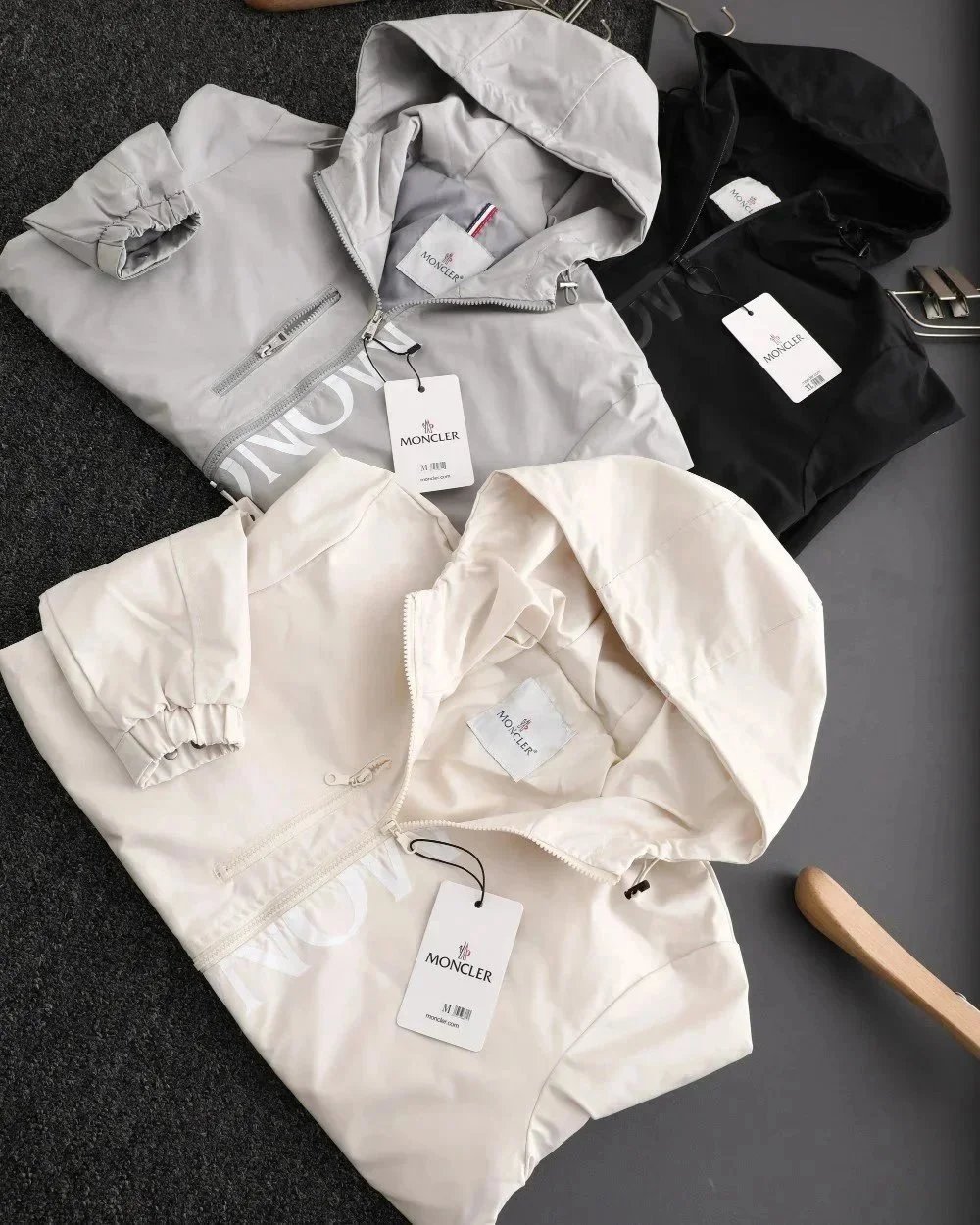 Moncler Logo Print Hooded Windbreaker Gray Outerwear - 9