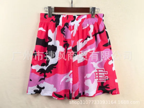 Design Camo Mesh Shorts Pink Red Black Multicolor Shorts - 1