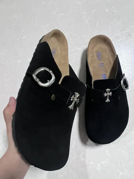 Chrome Hearts x Birkenstock Boston Clog Black Suede Shoes - 2