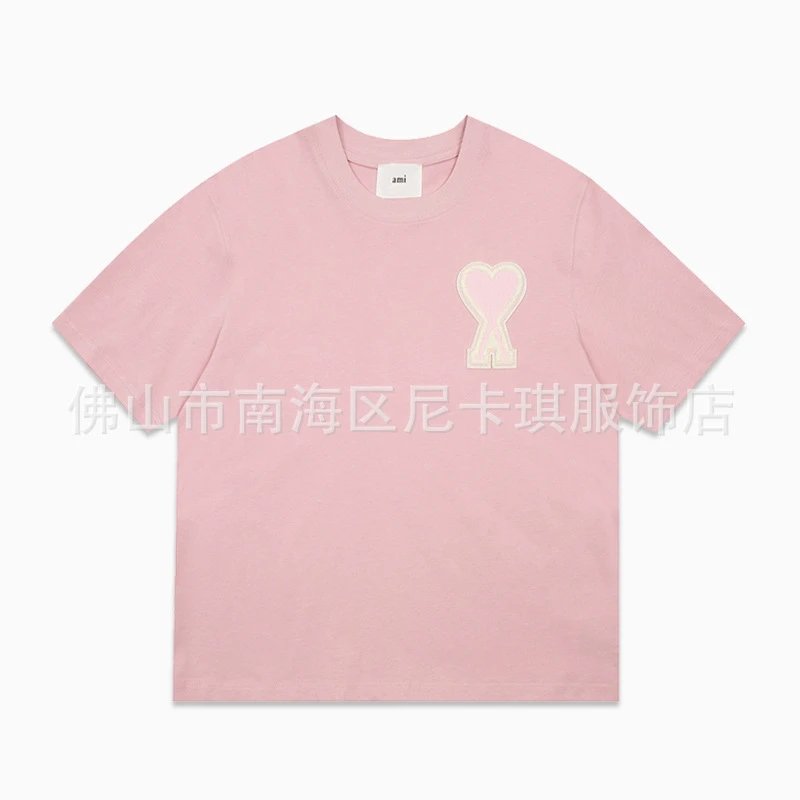 AMI Paris Heart Logo Pink T-Shirt - 1