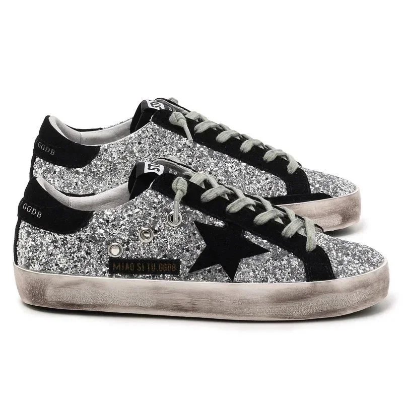 Golden Goose Superstar Glitter Star White Sneakers - 7