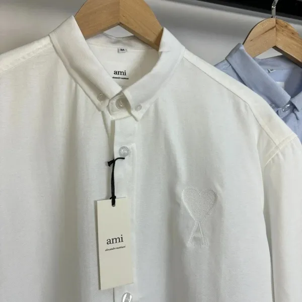 Ami Alexandre Mattiussi Short-Sleeve Stripe Shirt in Charcoal and Sky Blue - 9