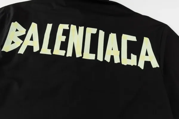 Balenciaga Logo Stripe Short-Sleeve Shirt Black and White - 12
